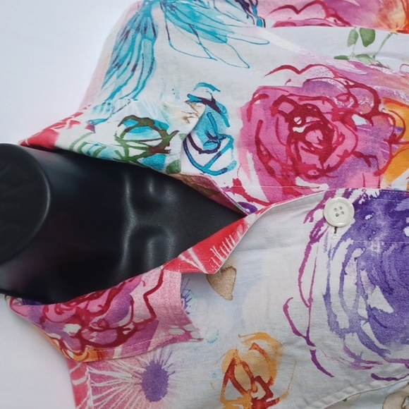 Coldwater Creek Multi Watercolor Floral Jacket Linen Blend Pockets, sz 10 - Picture 2 of 8